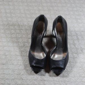 Jessica Simpson Size 7.5 Black 4.25" Peep Toe Heels